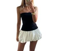 Edhomenn Mini robe bustier pour femme - Couleur unie - Style années 2000 - Style streetwear, 02 Noir, S