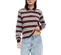 Edhomenn Polo à manches longues rayé pour femme, style vintage, Y2K, col à revers, sans boutons, décontracté, ample, pour la rue, rugby, vêtements de printemps et automne, 01 - Café, S
