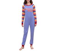 Edhomenn Pyjama d'Halloween assorti pour la famille - Imprimé lettres imprimées - Combinaison à fermeture éclair dans le dos - Nightmare Killer Doll - Vêtements de nuit de vacances, bleu, 5 ans