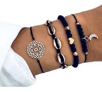 EDIBAZZAR | NOUVEAU Coffret de 4 bracelets coquillages noirs et or, lune de perles