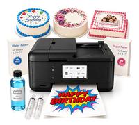 Ediblethingz Kit d'imprimante pour décoration de gâteau, comprend 50 feuilles de papier gaufrette de qualité supérieure, 12 feuilles de glaçage suprême, kit de nettoyage, sans fil tout-en-un