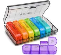 Edicare, Pilulier Semainier, en Anglais 4 Prises, Matin Midi Soir Nuit, Boîte à Médicaments Hebdomadaire 7 Jours, Grande Capacité, Compartiments Journaliers, Pilulier Portable, Vitamines et Voyage