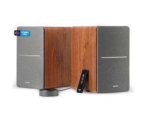 Edifier R1280T WiiM Mini - Enceintes bibliothèque Actives 2.0 avec WiiM Mini Inclus pour Streaming Airplay 2 Fonctionne avec Alexa & Siri - 42 W RMS - Bois