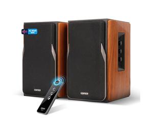 Edifier R1380T Bois - Enceintes Studio bibliothèque Actives, Télécommande IR, 2 Entrées RCA, Prises Optique et Coaxiale, Ampli Intégré, pour PC, Portable, Mac, Téléphone et Hi-FI, 42W RMS Multicolore