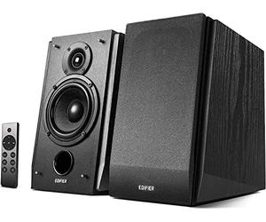 Edifier R1855DB Enceintes de bibliothèque actives 2.0, Bluetooth v5.1 et optique/coaxiale/entrée ligne, sous-sortie, 70 W RMS, 60 Hz-20 kHz, aigus Nomex Mid-Bass et 19 mm Silk Tweeters, design incliné