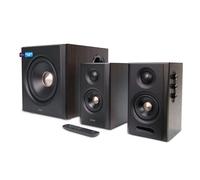 Edifier S355DB Système d'enceintes Hi-Res 2.1 - 150 W RMS, caisson de basses sans fil 5,8 GHz, HDMI eARC, LDAC Bluetooth 6.0, USB-C, optique, coaxial, triple ampli DSP, design premium (décor noyer)