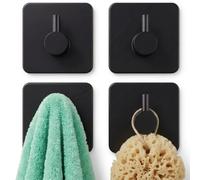 edihome, Crochet Adhésif Mural en Acier Inoxydable, Crochets Adhésifs Muraux Résistants sans Perçage, Design Carré Moderne pour Salle de Bain Cuisine, Noir Blanc Gris, Lot de 4 ou 6 (4un., Noir)