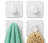 edihome, Crochet Adhésif Mural en Acier Inoxydable, Crochets Adhésifs Muraux Résistants sans Perçage, Design Carré Moderne pour Salle de Bain Cuisine, Noir Blanc Gris, Lot de 4 ou 6 (4un., Blanc)