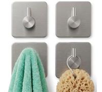 edihome, Crochet Adhésif Mural en Acier Inoxydable, Crochets Adhésifs Muraux Résistants sans Perçage, Design Carré Moderne pour Salle de Bain Cuisine, Noir Blanc Gris, Lot de 4 ou 6 (4un., Argentée)