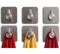 edihome, Crochet Adhésif Mural en Acier Inoxydable, Crochets Adhésifs Muraux Résistants sans Perçage, Design Carré Moderne pour Salle de Bain Cuisine, Noir Blanc Gris, Lot de 4 ou 6 (6un., Argentée)