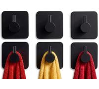 edihome, Crochet Adhésif Mural en Acier Inoxydable, Crochets Adhésifs Muraux Résistants sans Perçage, Design Carré Moderne pour Salle de Bain Cuisine, Noir Blanc Gris, Lot de 4 ou 6 (6un., Noir)