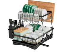 edihome, Egouttoir Vaisselle, Egoutoire Vaisselle Cuisine Double, sur Evier, Noir, INOX, Égouttoir Couvert, Dish Rack, Drying Rack, Buse Rotative 360° (2 Niveaux)