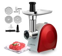 Edihome, Hachoir a Viande Electrique, avec Poussoir a Saucisse, Hachoir à Viande Professionnel, 2200W, Multifonction avec 3 Plaques de Coupe (Rouge/Blanc)