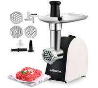 Edihome, Hachoir a Viande Electrique, avec Poussoir a Saucisse, Hachoir à Viande Professionnel, 2200W, Multifonction avec 3 Plaques de Coupe (Noir/Blanc)