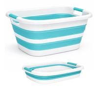Edihome, Panier à Linge Pliable 26 L Grande Capacité - Bassine Plastique Compacte et Résistante - Bac à Linge Sale Gain de Place pour Salle de Bain ou Buanderie (Turquoise)