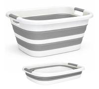 Edihome, Panier à Linge Pliable 26 L Grande Capacité - Bassine Plastique Compacte et Résistante - Bac à Linge Sale Gain de Place pour Salle de Bain ou Buanderie (Gris)