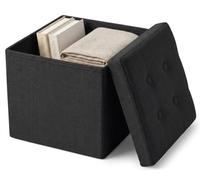Edihome, Pouf Rangement Pliable avec Couvercle en Tissu 38x38X38 cm - Coffre de Rangement, Banc Multifonction, Repose Pied Salon, Coiffeuse (Noir)