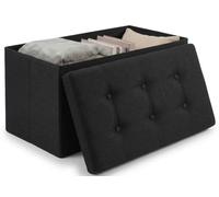 Edihome, Pouf Rangement Pliable avec Couvercle en Tissu 38x76x38 cm - Coffre de Rangement, Banc Multifonction, Repose Pied Salon, Coiffeuse (Noir)