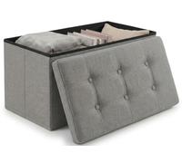 Edihome, Pouf Rangement Pliable avec Couvercle en Tissu 38x76x38 cm - Coffre de Rangement, Banc Multifonction, Repose Pied Salon, Coiffeuse (Gris Clair)