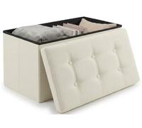 Edihome, Pouf Rangement Pliable avec Couvercle en Tissu 38x76x38 cm - Coffre de Rangement, Banc Multifonction, Repose Pied Salon, Coiffeuse (Blanc)