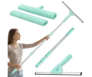 edihome, Raclette Vitre Télescopique Extensible jusqu’à 160 cm, Lave-Vitre avec 2 Têtes et Chiffons en Microfibre, Nettoyeur Vitre pour Fenêtres, Douche et Miroirs, Usage Domestique (Ensemble Complet)