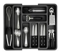 edihome, Range Couverts pour Tiroir, Plateau d'Ustensiles Extensible, Rangement Couverts Tiroir Cuisine, avec 6 à 8 Compartiments, Sans BPA, pour Ustensiles de Cuisine, Ajustable (Gris)