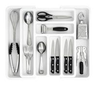 edihome, Range Couverts pour Tiroir, Plateau d'Ustensiles Extensible, Rangement Cuisine, avec 6 à 8 Compartiments, Sans BPA, Ustensiles de Cuisine, Ajustable (Blanc)