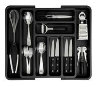 edihome, Range Couverts pour Tiroir, Plateau d'Ustensiles Extensible, Rangement Cuisine, avec 6 à 8 Compartiments, Sans BPA, Ustensiles de Cuisine, Ajustable (Noir)