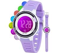 Edillas Montre Enfant Numérique Garçon Fille,LED 7 Couleurs,Étanche 30M,Chrono,Alarme,Montre Sport Cadeau (Lilas)