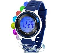 Edillas Montre Enfant Numérique Garçon Fille,LED 7 Couleurs,Étanche 30M,Chrono,Alarme,Montre Sport Cadeau (Bleu)