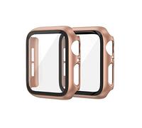 EDIMENS 2 Pack Hard PC Case Compatible with Apple Watch Series 6 / SE / 5/4 40mm Women Men, Overall PC Case Slim Tempered Glass Screen Protector Protective Cover for Apple iWatch 40mm SE Rose Gold