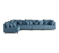 Edinburg - canapé modulable d'angle réversible 5 places - en velours côtelé - Bleu Bleu