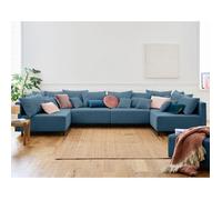 Edinburg - canapé modulable panoramique 6 places - en velours côtelé - Bleu