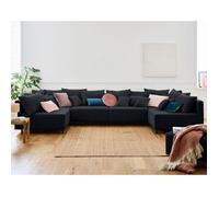 Edinburg - canapé modulable panoramique 6 places - en velours côtelé - Noir Noir