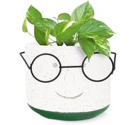 Edington Decor Pot de Fleurs en Forme de tête avec Lunettes pour intérieur et extérieur - Pot de Cactus Mignon et Unique avec Trou de Drainage - Ciment - 10,2 cm (Vert)