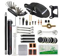 EDIONS Kit de réparation de vélo - Portable - Patches fixes - Avec sac de réparation et pompe de pneu de vélo pour VTT et vélo de route - Camping - Sac à outils (Mini pompe: rouge)