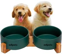 Edipets, Gamelle Chat Chien, 400, 800 et 1900 ML, Céramique, Simple et Double, Support en Bambou Antidérapant, Petit, Moyen et Grand, 5 Couleurs (S2, Vert)