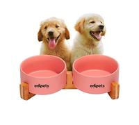 Edipets, Gamelle Chat Chien, 400, 800 et 1900 ML, Céramique, Simple et Double, Support en Bambou Antidérapant, Petit, Moyen et Grand, 5 Couleurs (M2, Rose)