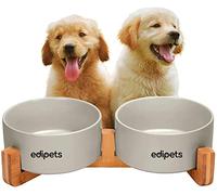 Edipets, Gamelle Chat Chien, 400, 800 et 1900 ML, Céramique, Simple et Double, Support en Bambou Antidérapant, Petit, Moyen et Grand, 5 Couleurs (M2, Gris)