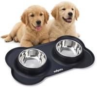 Edipets, Gamelle Chat Chien, Double Bol en Acier Inoxydable, Antiderapante, avec Tapis en Silicone Anti-Débordement (480, Noir)