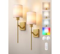 EDISHINE Applique Murale Intérieure Rechargeable 2 Pcs, RGBW LED Dimmable | Lampe murale E27 avec ampoule incluse, télécommande, 12 couleurs, 2 modes, 3 températures de couleur, Blanc & Bronze