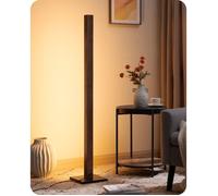 EDISHINE Lampadaire LED en bois, lampe sur pied salon 18W 3000K 800LM dimmable, interrupteur à pied, marron, style boho vintage