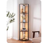 EDISHINE Lampadaire sur Pied Salon avec Étagères, Dimmable en Continu, 3 Températures de Couleur, Interrupteur a Pédale, Étagère d'Angle avec Lampe LED pour Salon, Chambre, Bureau, Noir