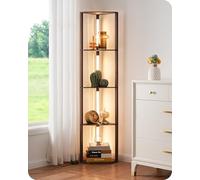 EDISHINE Lampadaire sur Pied Salon avec Étagères, Dimmable en Continu, 3 Températures de Couleur, Interrupteur a Pédale, Étagère d'Angle avec Lampe LED pour Salon, Chambre, Bureau, Noyer Foncé