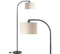 EDISHINE Lampadaire sur Pied Salon, Lampe à Arc avec Abat-Jour en Lin Beige, Douille E27, Ampoule fournie, Lampadaire 161 cm Noir avec Abat-jour Réglable pour Chambre, Chambre d'Enfant, Noir