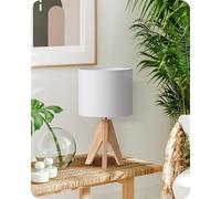 EDISHINE Lampe de Chevet en Bois, E27 Douille, Trépied Vintage, Ampoule non Incluse, 36 x 20 x 20 cm, Lampe de Table Moderne pour Chambre à Coucher, Salon, Hôtel, Abat-jour en Lin Blanc