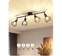 EDISHINE Plafonnier 4 spots orientables, ampoules E14 LED 3000K dimmables incluses, spots de plafond avec abat-jour cage métallique
