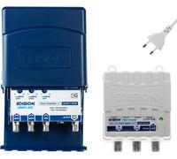 EDISION MAK-300 Kit: Préamplificateur de mât Antenne TV TNT 2UHF, 1VHF/FM, 17-32db, 107dBmV, 24V, pour Numérique Terrestre DVB-T/T2, avec Filtre 5G LTE + Alimentation 24V 200mA F 2 Sorties