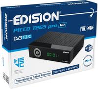 EDISION Picco T265 Pro HD Récepteur Terrestre TNT DVB-T2 et par Câble DVB-C H.265/HEVC FTA, PVR, USB, HDMI, SCART, S/PDIF, Capteur IR, Prend en Charge USB WiFi, IR Télécommande Universelle 2en1