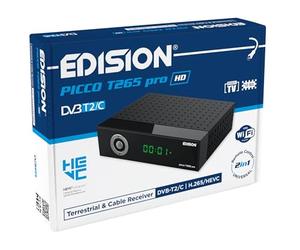 EDISION Picco T265 Pro HD Récepteur Terrestre TNT DVB-T2 et par Câble DVB-C H.265/HEVC FTA, PVR, USB, HDMI, SCART, S/PDIF, Capteur IR, Prend en Charge USB WiFi, IR Télécommande Universelle 2en1